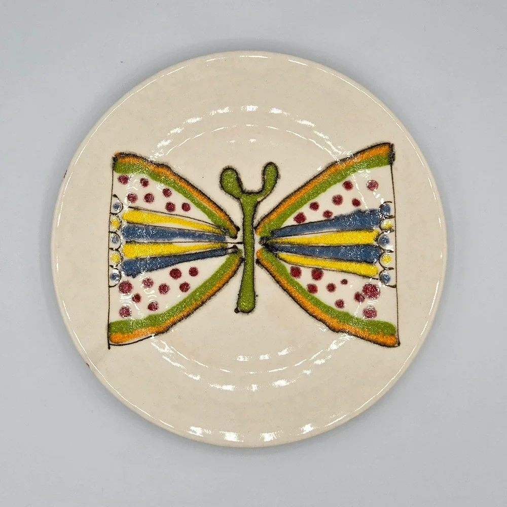 Vintage Crate and Barrel Flutter 9 inch Butterfly Plate Folk Art Boho Colorful
